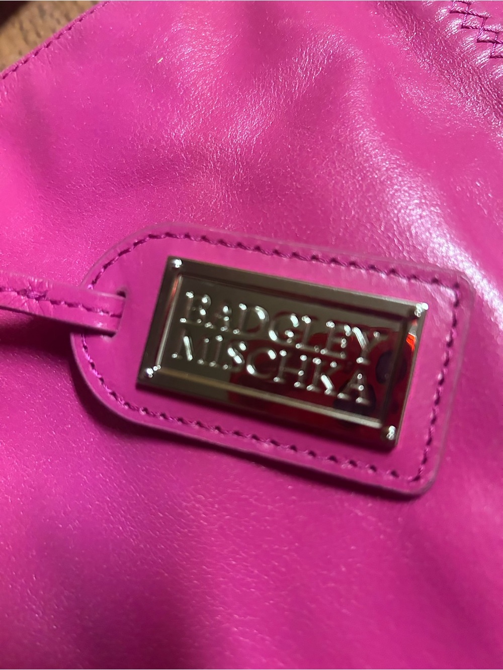 Badgley Mischka Women's Hot Pink Leather Shoulder Bag - Picture 6 of 9